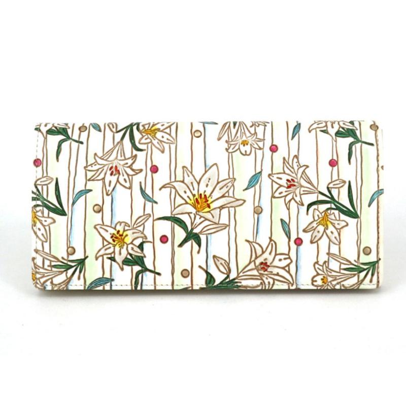 【文庫屋大関】束入れ ホワイトリリー【皮革工芸品】 財布 お札 お札入れ 長財布 カード 小銭 牛革 手作り 日本製 墨田区 東京都