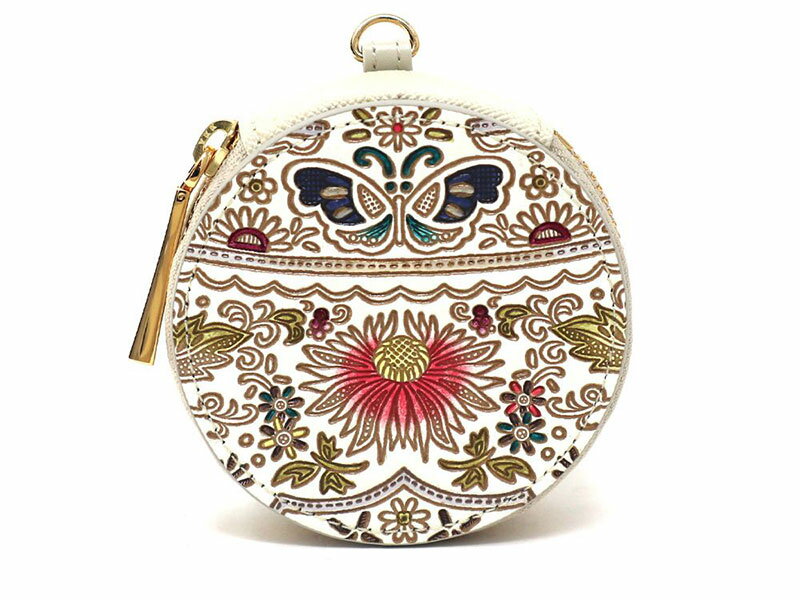 【文庫屋大関】マカロンポーチ 茉莉花＜珊瑚＞【皮革工芸品】 ポーチ ミニポーチ 小物入れ アクセサリー入れ イヤホン入れ 収納 保管ケース 手のひらサイズ 本革 革 皮革 工芸品 工芸 雑貨 ギフト プレゼント 日本製 東京