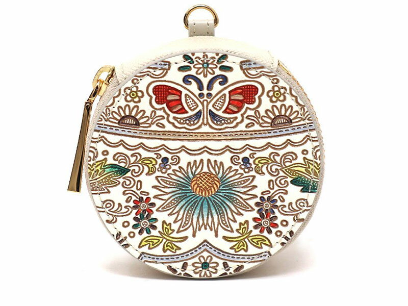 【文庫屋大関】マカロンポーチ 茉莉花＜翡翠＞【皮革工芸品】 ポーチ ミニポーチ 小物入れ アクセサリー入れ イヤホン入れ 収納 保管ケース 手のひらサイズ 本革 革 皮革 工芸品 工芸 雑貨 ギフト プレゼント 日本製 東京