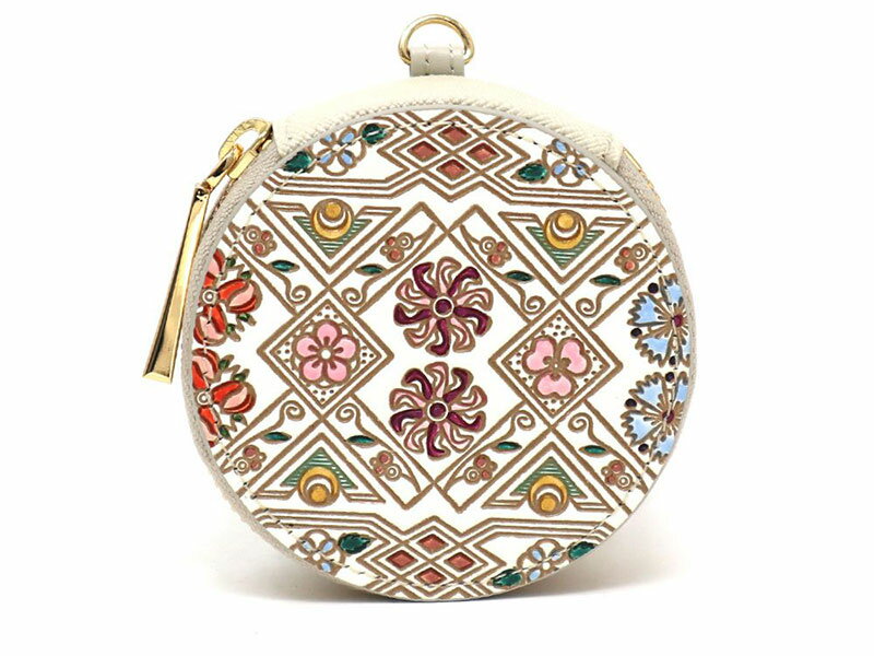 【文庫屋大関】マカロンポーチ 花菱【皮革工芸品】 ポーチ ミニポーチ 小物入れ アクセサリー入れ イヤホン入れ 収納 保管ケース 手のひらサイズ 本革 革 皮革 工芸品 工芸 雑貨 ギフト プレゼント 日本製 東京