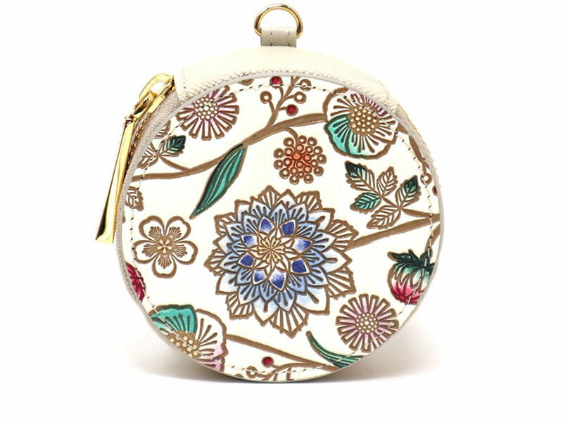 【文庫屋大関】マカロンポーチ ダリア＜コバルトブルー＞【皮革工芸品】 ポーチ ミニポーチ 小物入れ アクセサリー入れ イヤホン入れ 収納 保管ケース 手のひらサイズ 本革 革 皮革 工芸品 工芸 雑貨 ギフト プレゼント 日本製 東京