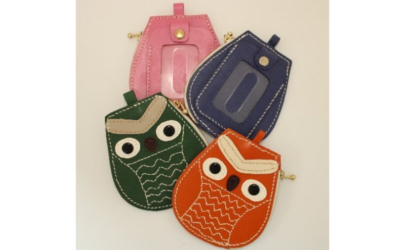 【ふるさと納税】パスケース フクロウ小銭入れ付きパスケース 小物入れ 小銭入れ ウォレットケース コインケース 定期ケース フクロウ 牛革 レザー 手作り ハンドメイド 福祉施設 サムネイル3
