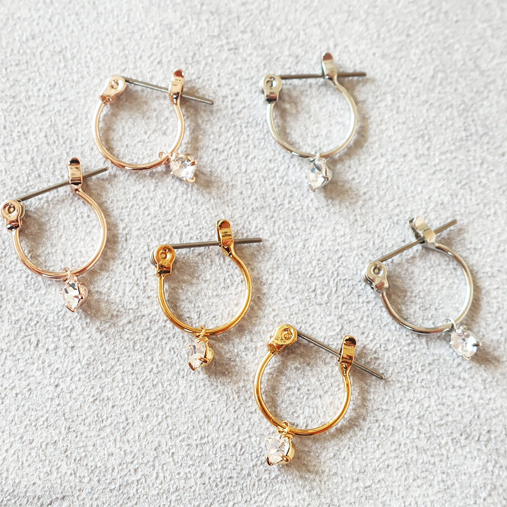 【ふるさと納税】【ギフト対応可】1粒ストーンのプチフープ イヤリング(ノンホールピアス)／ピアス【043-001】日本製 選べるカラー シルバー ゴールド ピンクゴールド 日本製 アクセサリー ジュエリー K18GP 上品 ギフト プレゼント ラッピング サムネイル2