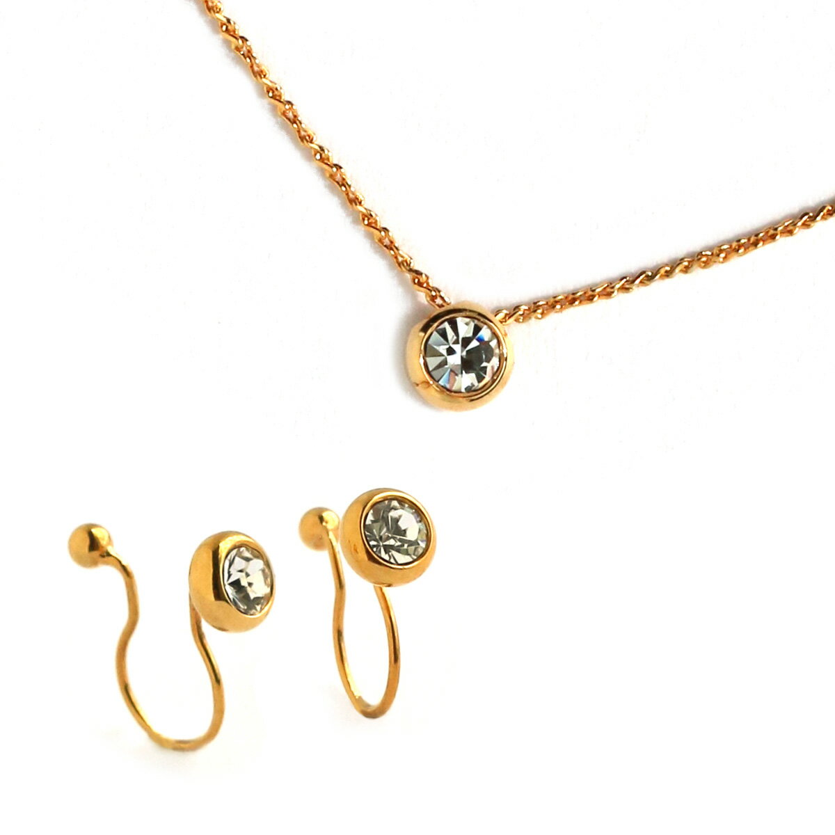 【ふるさと納税】【ギフト対応可】一粒ビジューのストーンネックレス・ピアスセット 【043-004】日本製 選べるカラー シルバー ゴールド ピンクゴールド ネックレス ピアス アクセサリー ジュエリー K18GP 上品 職人 ギフト プレゼント サムネイル2