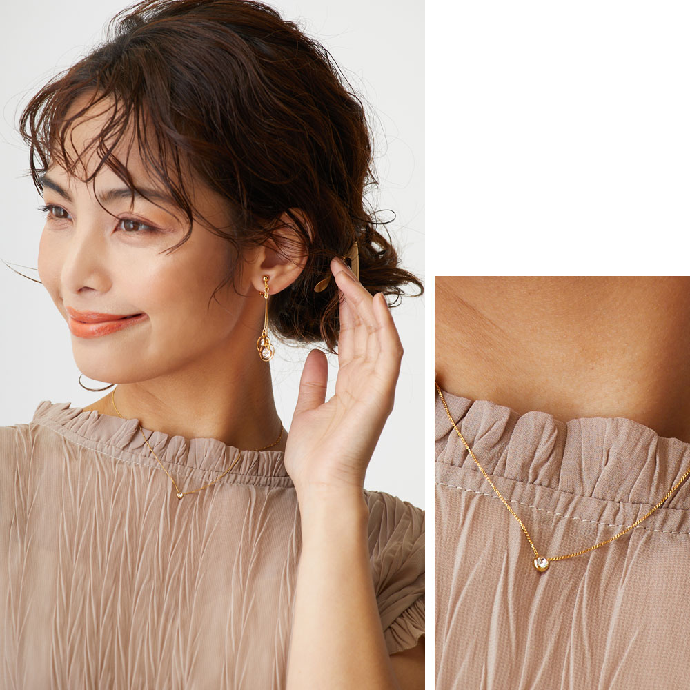 【ふるさと納税】【ギフト対応可】一粒ビジューのストーンネックレス・ピアスセット 【043-004】日本製 選べるカラー シルバー ゴールド ピンクゴールド ネックレス ピアス アクセサリー ジュエリー K18GP 上品 職人 ギフト プレゼント サムネイル3