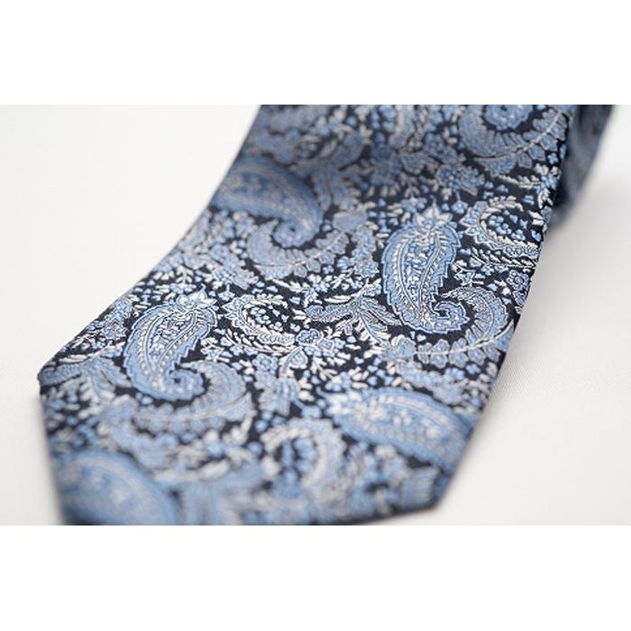 【ふるさと納税】【受注生産】匠の技術で織り上げるシルク100％のペイズリー更紗ネクタイ（サックスブルー） | ネクタイ シルク ブルー 高級 ビジネス フォーマル プレゼント 送料無料 東京 八王子 サムネイル3