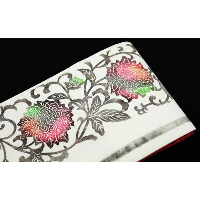 【ふるさと納税】職人が丹精込めて染めあげた世界で一つだけの「手差し型染め　半幅帯」（唐草柄・紅系） | 帯 おび 紅 和装 着物 一点物 伝統 送料無料 東京 八王子 サムネイル2