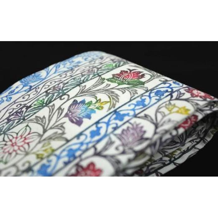 【ふるさと納税】職人が丹精込めて染めあげた世界で一つだけの「手差し型染め　半幅帯」（唐草柄・青系） | 帯 おび 青 和装 着物 一点物 伝統 送料無料 東京 八王子 サムネイル2