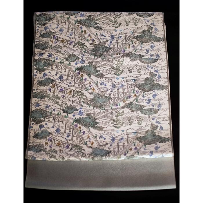 【ふるさと納税】職人技がさえわたる世界に一つだけの「手差し型染め 名古屋帯」（古代柄/川の風景） | 帯 おび 和装 着物 一点物 伝統工芸 送料無料 東京 八王子 サムネイル2