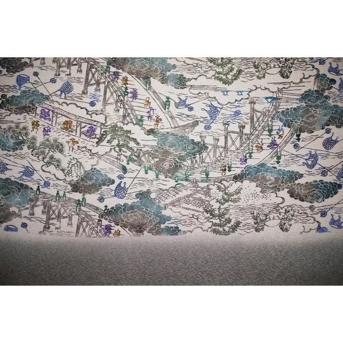 【ふるさと納税】職人技がさえわたる世界に一つだけの「手差し型染め 名古屋帯」（古代柄/川の風景） | 帯 おび 和装 着物 一点物 伝統工芸 送料無料 東京 八王子 サムネイル3