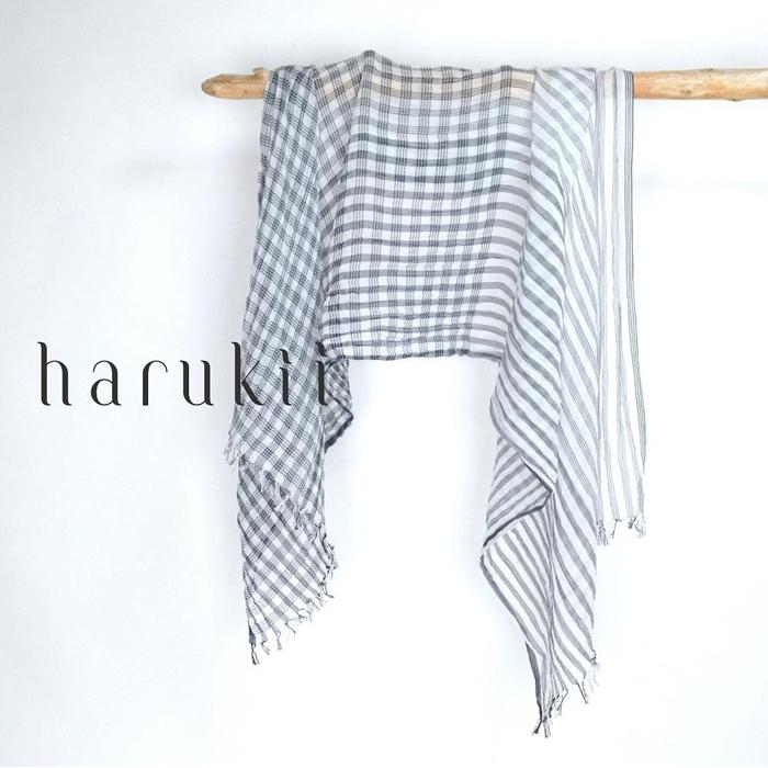 【harukii】変りギンガム長綿ガーゼストール (ネイビー) | ショール ガーゼ 綿 チェック 紺 おしゃれ 贈答用 送料無料 東京 八王子