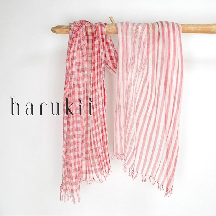 【harukii】変りギンガム長綿ガーゼストール (レッド) | ショール ガーゼ 綿 チェック 赤 おしゃれ 贈答用 送料無料 東京 八王子