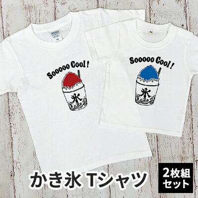 2人兄弟姉妹でおそろい /かき氷 ブルー（小）×レッド（大）/ Tシャツ2枚組ギフトセット