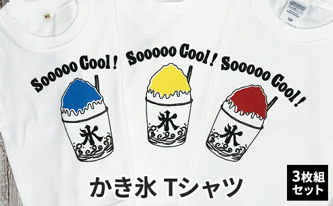 【ふるさと納税】3人兄弟姉妹でおそろい / かき氷 ブルー（小）レッド（中）イエロー（大）/ Tシャツ3枚組ギフトセット サムネイル2