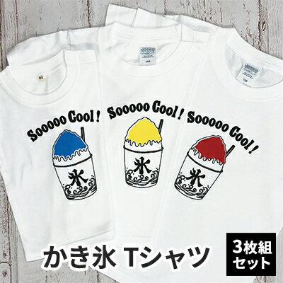 3人兄弟姉妹でおそろい / かき氷 ブルー（小）レッド（中）イエロー（大）/ Tシャツ3枚組ギフトセット