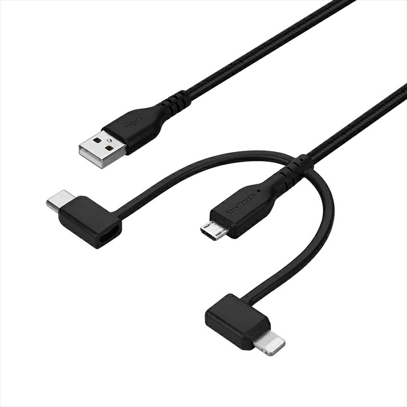 Owltech(オウルテック) 断線に強く柔らかい 3 in 1ケーブル 1m ブラック OWL-CBA4MLC10-BK 【 ケーブル 家電 ガジェット 海老名市 】