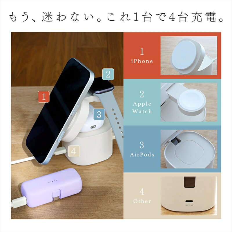 【ふるさと納税】MOTTERU(モッテル) 4in1 マグネット式 ワイヤレス充電器 MagSafe対応 Qi2認証品 シリコンケーブル/シリコンケーブルバンド付属 (MOT-QI15W04-EC) アーモンドミルク【 充電器 神奈川県 海老名市 】 サムネイル2