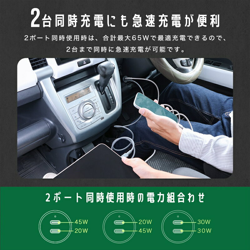 【ふるさと納税】 MOTTERU(モッテル) カーチャージャー充電器 車載 PD65W USB-C×2 急速充電 12/24V 普通車 トラック両対応 2年保証(MOT-DCPD65C2)スモーキーブラック【 神奈川県 海老名市 】 サムネイル3