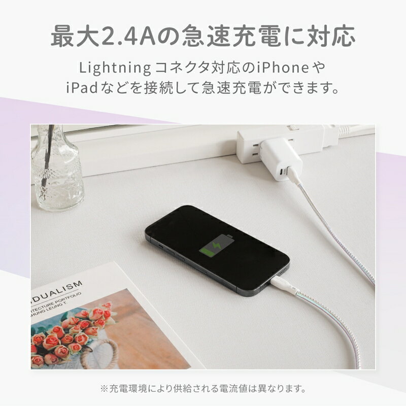 【ふるさと納税】きらきら可愛い 急速充電2.4A／データ転送対応 Lightningケーブル OWL-CBAUAL10【 ガジェット 海老名市 】 サムネイル3