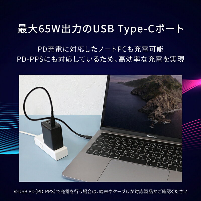 【ふるさと納税】最大PD65W出力 GaN採用 USB Type-C×2 USB Type-A×1 AC充電器 OWL-APD65C2A1GR-BK【神奈川県 海老名市 】 サムネイル3