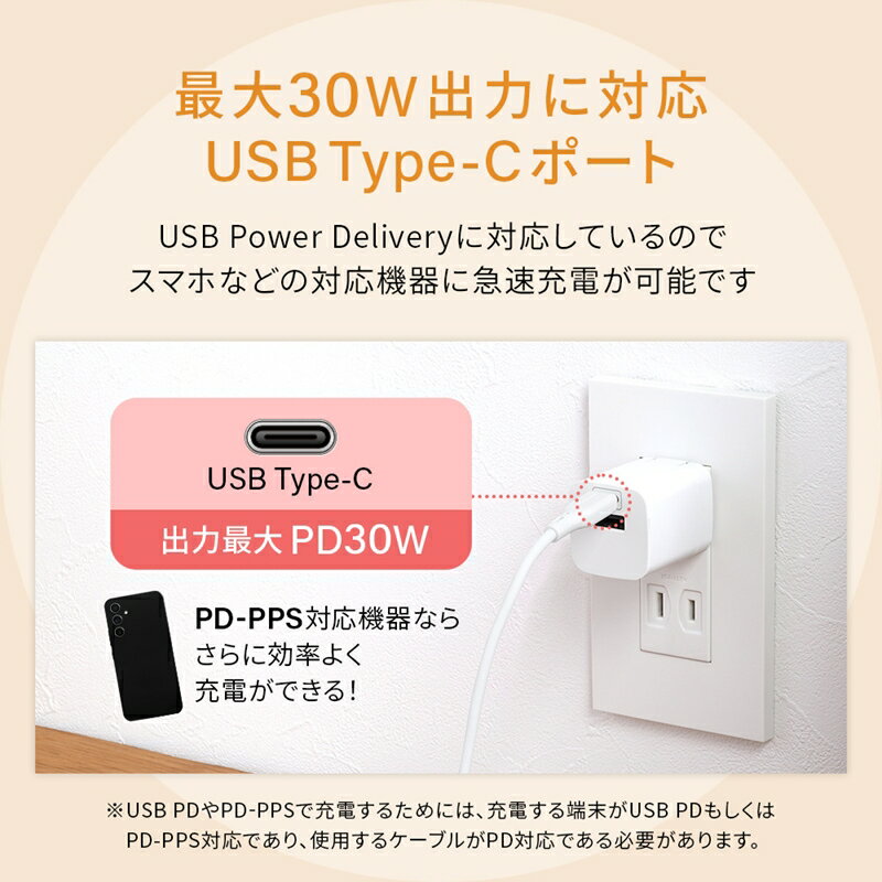 【ふるさと納税】最大PD30W出力 GaN採用 USB Type-C×1 USB Type-A×1 AC充電器 OWL-APD30C1A1R【 ガジェット 海老名市 】 サムネイル2
