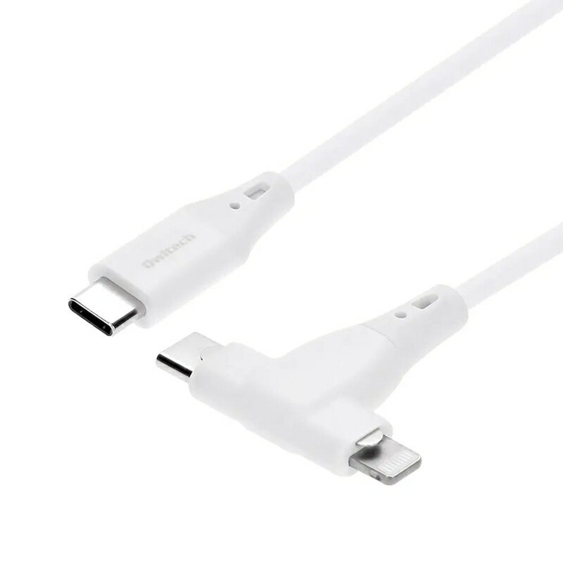 PD60W充電/データ転送対応超柔らかな2in1タイプ Type-C to Type-C/Lightning ケーブル 1m OWL-CBSCLC10-WH【 ガジェット 海老名市 】