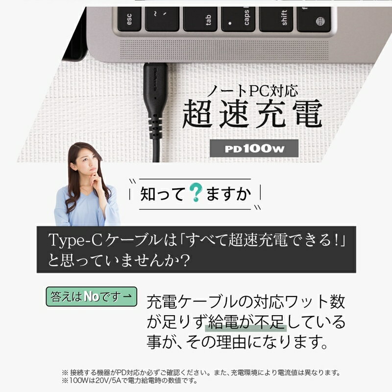 【ふるさと納税】 しなやかで断線に強いしかもノートPCも充電OK PowerDelivery100W対応　Type-C to Type-Cケーブル OWL-CBKGBCC10-BK【 ガジェット 海老名市 】 サムネイル3