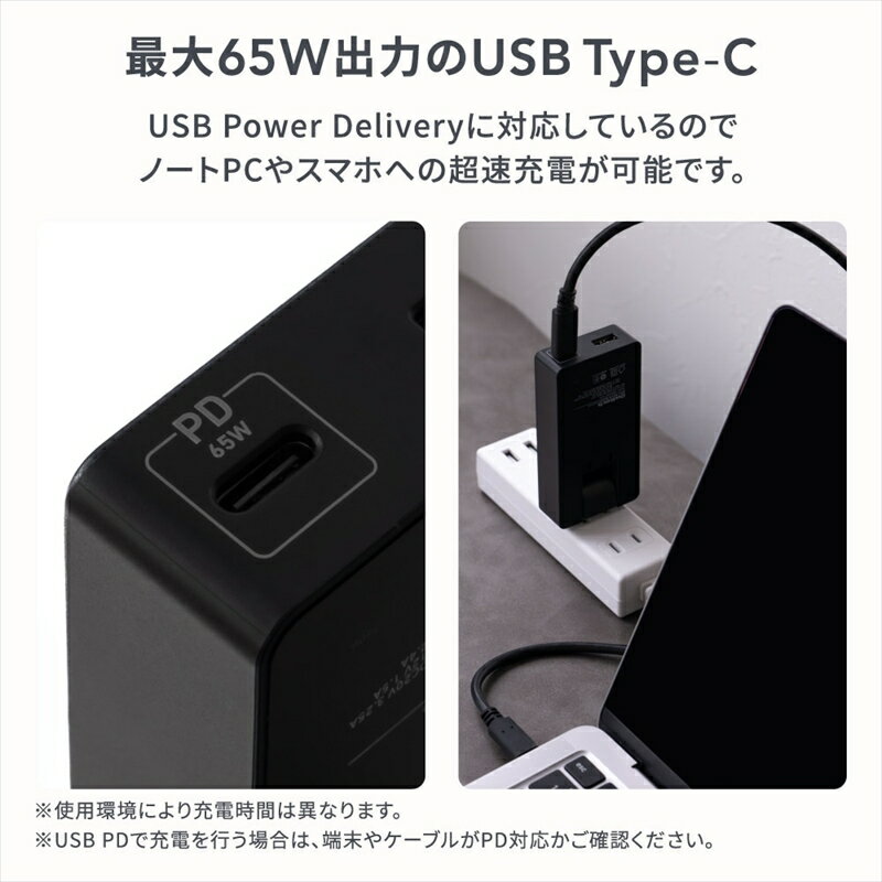 【ふるさと納税】Owltech(オウルテック) 薄さ19.5mm 最大PD65W出力 GaN採用 USB Type-C×1 USB Type-A×1 AC充電器 OWL-APD65SC1A1G-BK【 充電器 神奈川県 海老名市 】 サムネイル3
