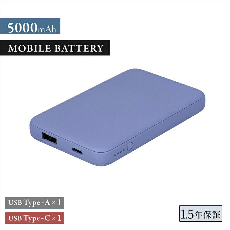 Owltech USB Type-Cケーブル付属 小型軽量モバイルバッテリー 5000mAh USB Type-C入出力＋ USB Type-A出力 OWL-LPB5012-Rシリーズ アッシュブルー オウルテック【スマホ充電器 携帯充電器 充電 ガジェット 海老名市 】