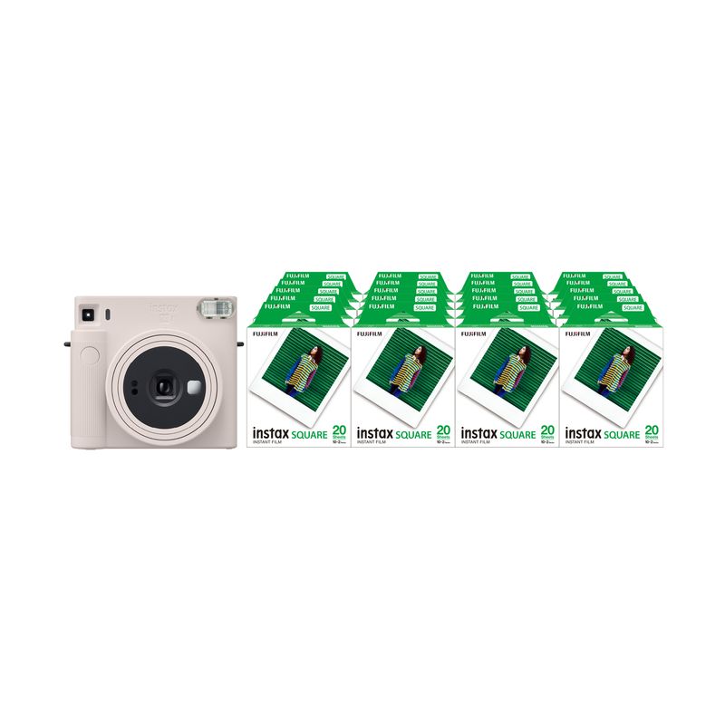 ★レビューキャンペーン実施中★ 「インスタントカメラinstax&trade;“チェキ”スクエアセット」instax&trade; スクエアフォーマットフィルム 2パック×20（合計400枚撮影可能）インスタントカメラ“チェキ”「instax SQUARE SQ1&trade; Chalk White」×1