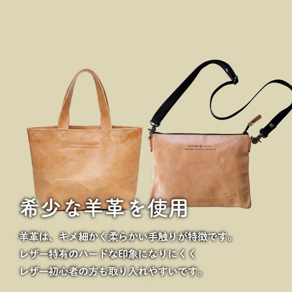 【ふるさと納税】羊革のトートバッグ＆ポシェット（ぬめ革・ベージュ）2点セット　MADRE LATINA PROJECT ／カバン トートバッグ ポシェット 普段使い 革 皮 鞄 レザー フェアトレード【(特非)葉山っ子すくすくパラダイス】[ASAT008] サムネイル2