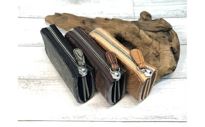 【ふるさと納税】漉き模様革のL字ファスナーショート財布 ファッション小物 収納 コンパクト 牛革 革製品 サムネイル3