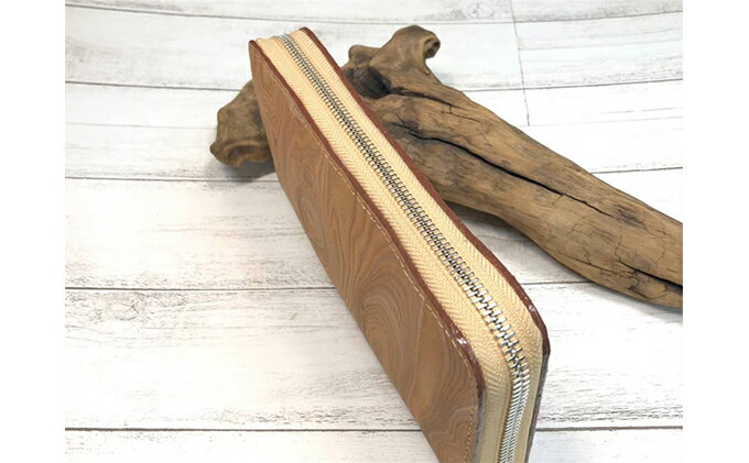 【ふるさと納税】木目調の漉き模様革フルラウンドファスナー財布（ナチュラル） ファッション小物 長財布 牛 革製品 サムネイル3