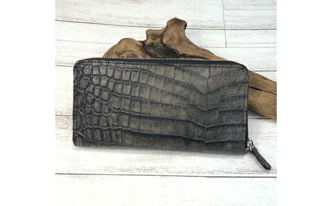 【ふるさと納税】財布 墨染クロコダイル×墨染牛革のフルラウンドファスナー財布 長財布 ワニ 革小物 革製品 サムネイル2