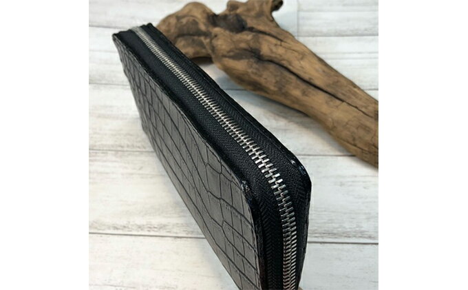 【ふるさと納税】財布 墨染クロコダイル×墨染牛革のフルラウンドファスナー財布 長財布 ワニ 革小物 革製品 サムネイル3