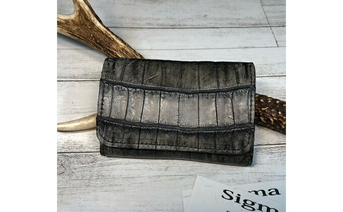 【ふるさと納税】カードケース 墨染めクロコダイル（鰐革）×墨染め牛革のカードケース ワニ 革小物 革製品 日用品 雑貨 小物 収納 サムネイル2