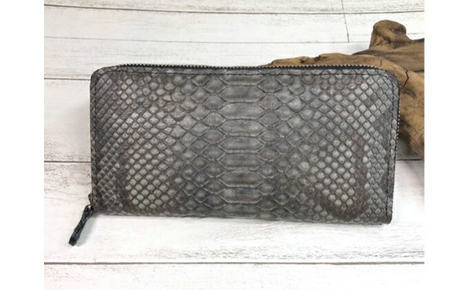 【ふるさと納税】財布 墨染パイソン×墨染牛革のフルラウンドファスナー財布 長財布 ヘビ 革小物 蛇 モラレスパイソン 革製品 日用品 雑貨 サムネイル2