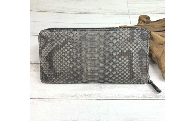 【ふるさと納税】財布 墨染パイソン×墨染牛革のフルラウンドファスナー財布 長財布 ヘビ 革小物 蛇 モラレスパイソン 革製品 日用品 雑貨 サムネイル3