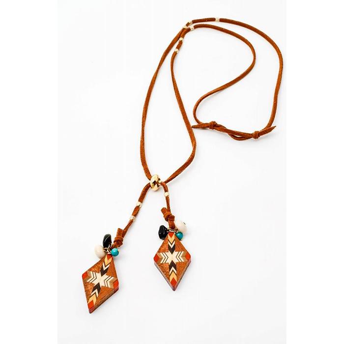 【ふるさと納税】箱根寄木細工　ダイヤ型ビーガン・レザー・ネックレス | 工芸品 装飾品 民芸品 木工品 寄木細工 クラフト 木製 ネックレス レザー レザーネックレス 天然素材 デザイン 伝統工芸 人気 おすすめ ギフト 伝統 日本製 観光 お土産 送料無料 神奈川 箱根 サムネイル2