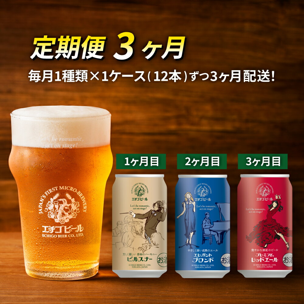 【ふるさと納税】【定期便3ヶ月】エチゴビール【1ヶ月目】ピルスナー350ml缶×12本【2ヶ月目】エレガントブロンド350ml缶×12本【3ヶ月目】プレミアムレッドエール350ml缶×12本 ビール クラフトビール 350ml 缶 12本 お酒 定期便 3回 お楽しみ サムネイル2