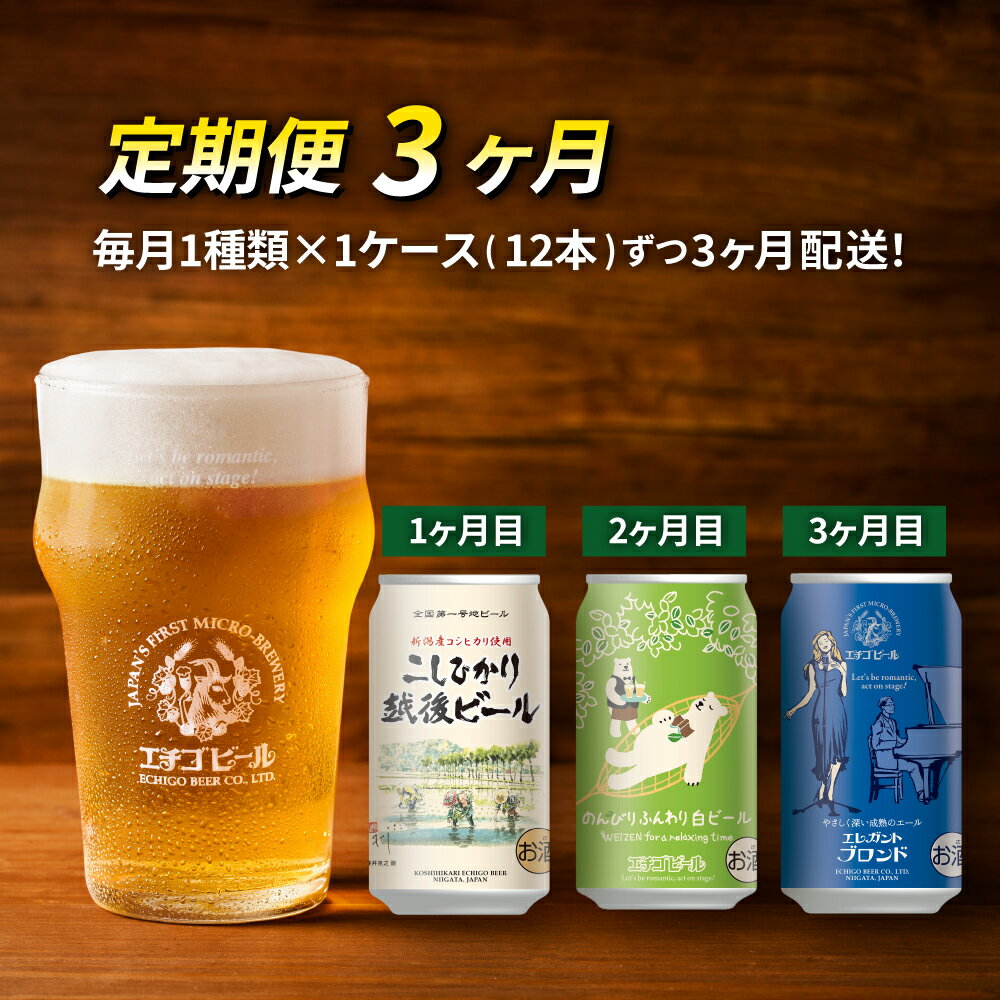 【ふるさと納税】【定期便3ヶ月】エチゴビール【1ヶ月目】こしひかり越後ビール350ml缶×12本【2ヶ月目】のんびりふんわり白ビール350ml缶×12本【3ヶ月目】エレガントブロンド350ml缶×12本 ビール 350ml 12本 酒 クラフトビール 3回 お楽しみ サムネイル2