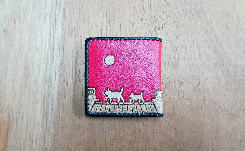 【ふるさと納税】☆世界にたった一つ☆　おさんぽねこの二つ折り財布　☆イタリアンレッド☆ 財布 お財布 二つ折り サムネイル3