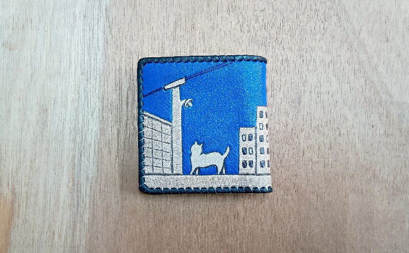 【ふるさと納税】☆世界にたった一つ☆　ねこの二つ折り財布　☆ネイビー☆ 財布 お財布 二つ折り サムネイル3