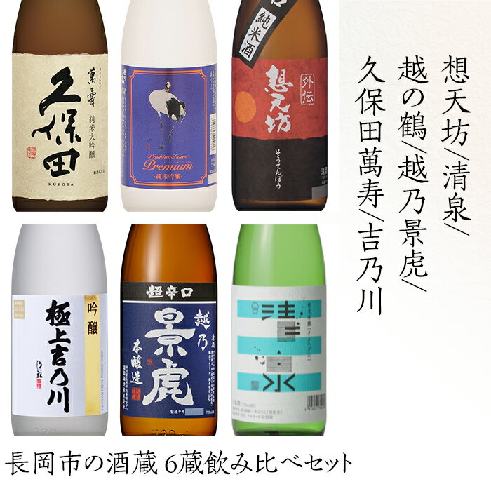 日本酒 飲み比べ 久保田 新潟 H4-61B長岡市の酒蔵 6蔵飲み比べセット（久保田萬寿/想天坊/清泉/越の鶴/越乃景虎/吉乃川）720ml×6本
