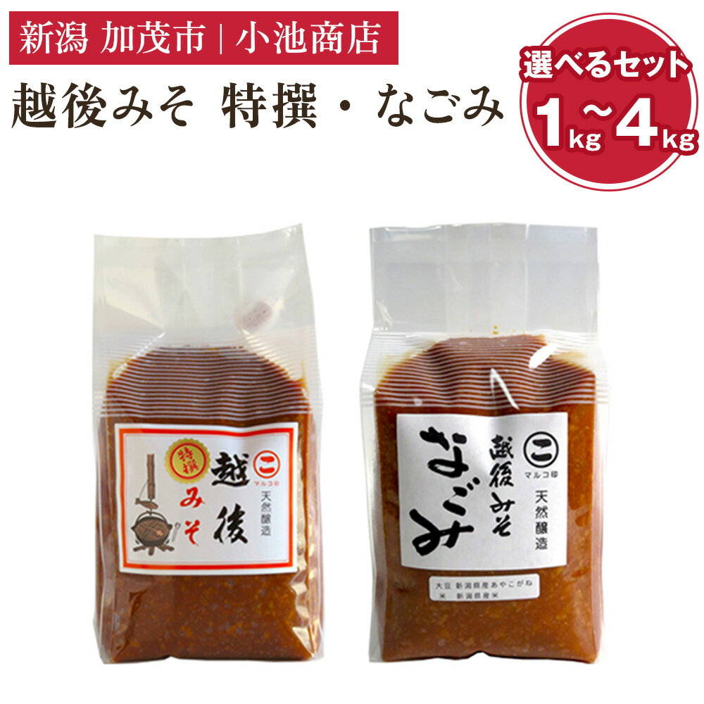 越後みそ 特撰・なごみ 選べるセット「1kg」〜「4kg」自然発酵の味噌 味噌 保存料不使用 創業100年以上の老舗 長期熟成 加茂市 小池商店