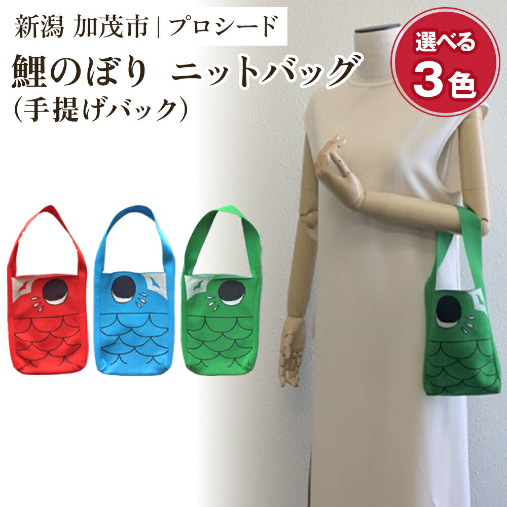 鯉のぼり ニットバッグ（手提げバック）【選べる3色「レッド」or「ブルー」or「グリーン」】《タテ20×ヨコ15×マチ3.5（cm） 》 ニット バッグ 手提げ 手さげ 水洗い可能 丈夫で軽量なバッグ 加茂市 プロシード
