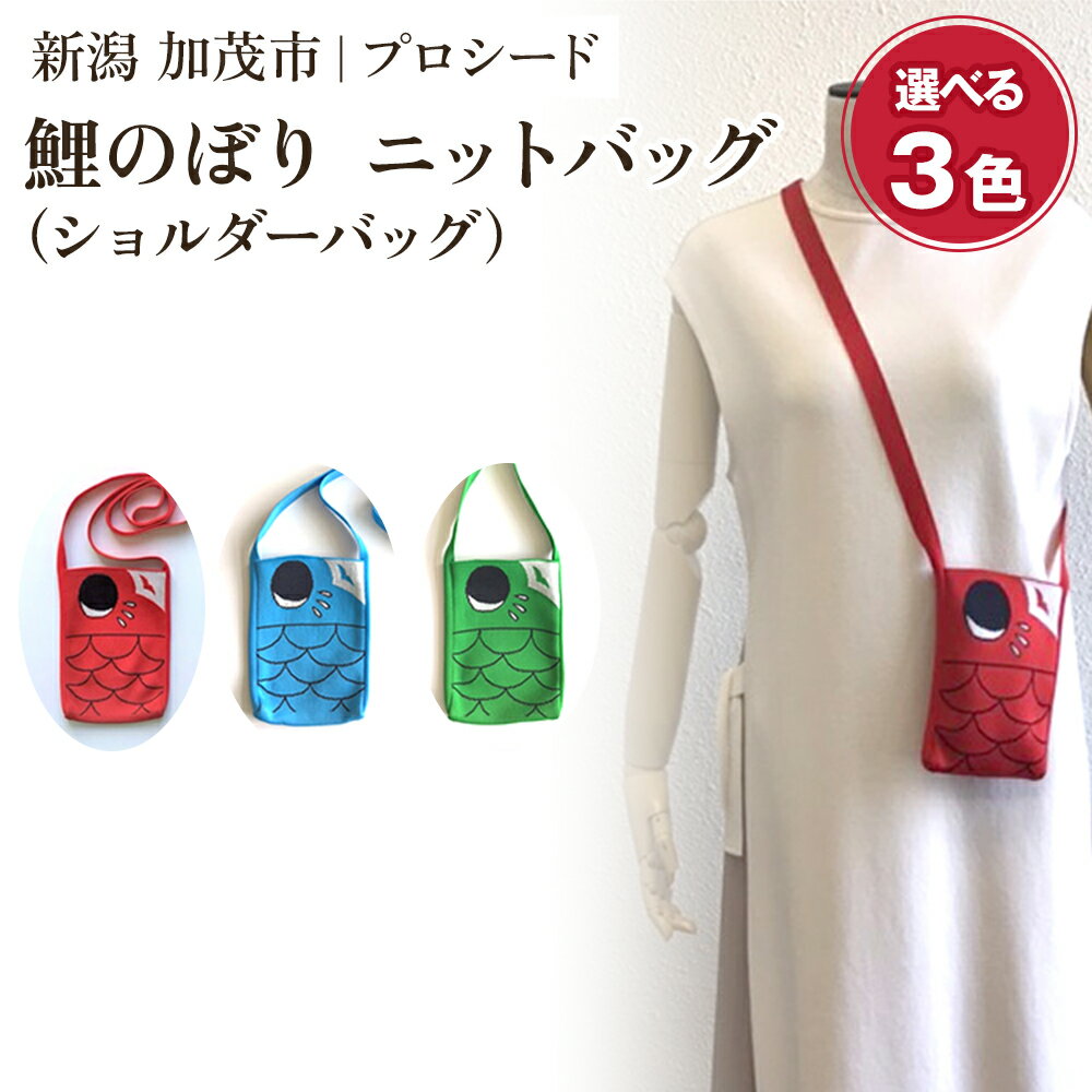鯉のぼり ニットバッグ（ショルダーバッグ）【選べる3色「レッド」or「ブルー」or「グリーン」】《タテ16×ヨコ12×マチ1.5（cm）》 ニット バッグ 手提げ 手さげ 水洗い可能 丈夫で軽量なバッグ 加茂市 プロシード