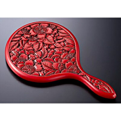 D4030 村上木彫堆朱 手付き姫鏡 桜文