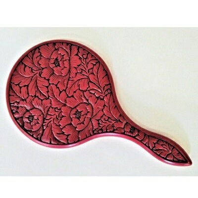 E4037 村上木彫堆朱　手鏡　牡丹唐草文