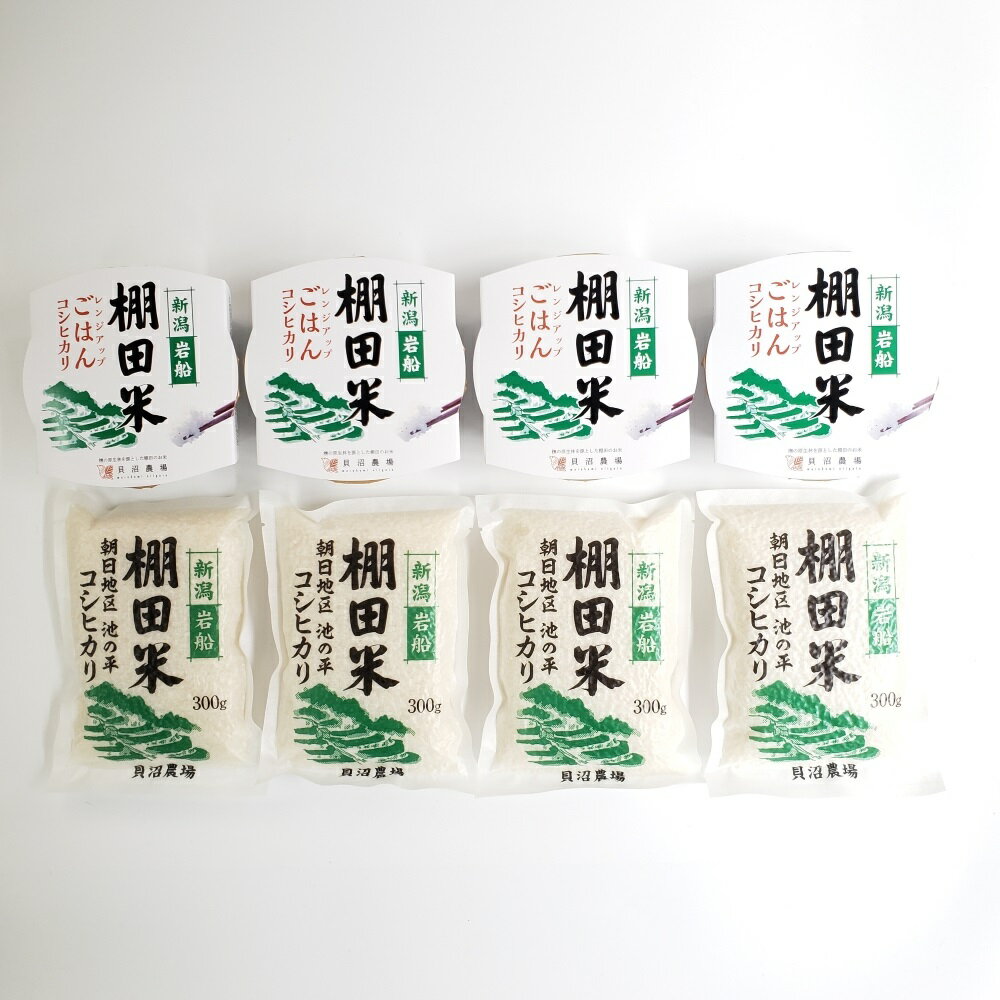 【令和7年産米】 棚田米コシヒカリ 白米1.2kg（300g×4袋）+ 棚田米コシヒカリのパックごはん(150g×4個)セット 新潟県岩船産　お米 白米 こしひかり 精米 村上市 1067082